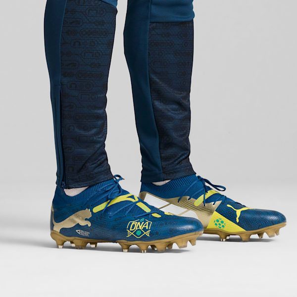 PUMA x NEYMAR JR FUTURE 7 MATCH "BNA" Firm Ground/Artifical Ground Men's Soccer Cleats, Sailing Blue-Marine Blue-Pelé Yellow-Grassy Green-Gold, extralarge